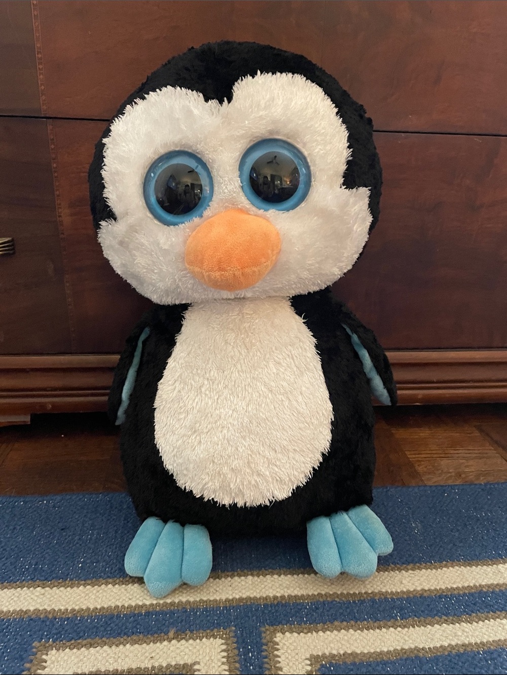 Ty Black Plush Penguin with Blue Accent Wings